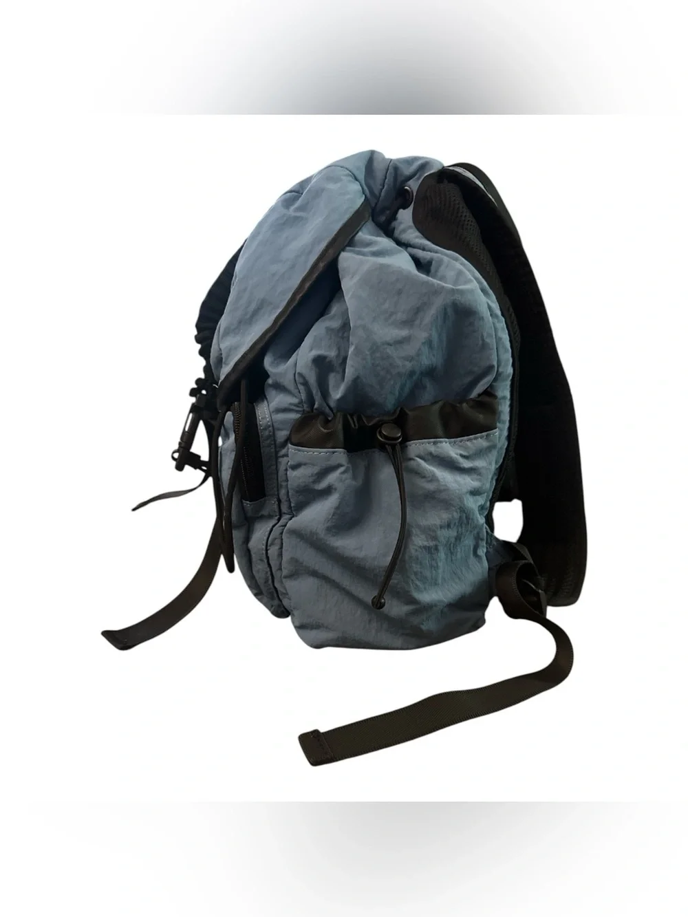 C&C California Dusty Blue Drawstring Backpack with Black Straps Travel Bag Women